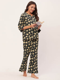 Moomaya - Sleepwear Printed Night Suit for Women - Black (Set of 2)