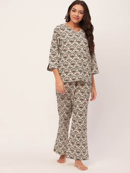 Moomaya - Sleepwear Printed Night Suit for Women - White (Set of 2)