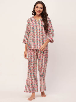 Moomaya - Sleepwear Printed Night Suit for Women - Off White (Set of 2)
