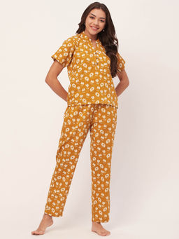 Moomaya - Sleepwear Cotton Night Suits - Mustard (Set of 2)