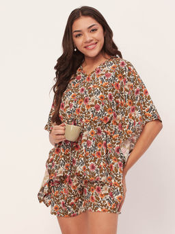 Moomaya - Sleepwear Printed Kaftan With Shorts - Multi-Color (Set of 2)