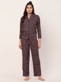 Moomaya - Sleepwear Printed Pajama And Shirt - Brown (Set of 2)