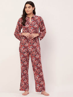 Moomaya - Sleepwear Printed Night Suit for Women - Brown (Set of 2)