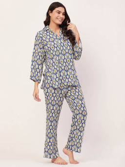 Moomaya - Sleepwear Printed Night Suit for Women - Blue (Set of 2)