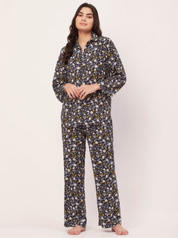 Moomaya - Sleepwear Printed Night Suit for Women - Navy Blue (Set of 2)
