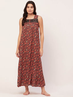 Moomaya - Sleepwear Sleeveless Long Nightdress - Brown