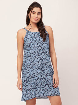 Moomaya - Sleepwear Printed Sleeveless Night Dress - Teal