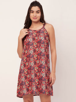 Moomaya - Sleepwear Printed Sleeveless Night Dress - Red