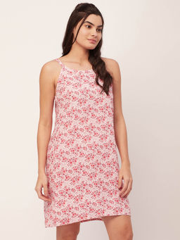 Moomaya - Sleepwear Printed Sleeveless Night Dress - Pink