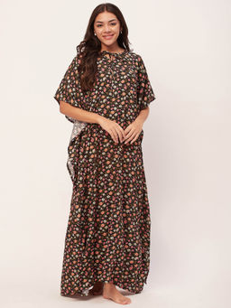 Moomaya - Sleepwear Printed Kaftan Maxi for Women - Black