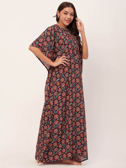 Moomaya - Sleepwear Printed Kaftan Maxi for Women - Navy Blue