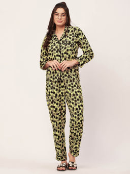 Moomaya - Sleepwear Printed Night Suit for Women - Yellow (Set of 2)