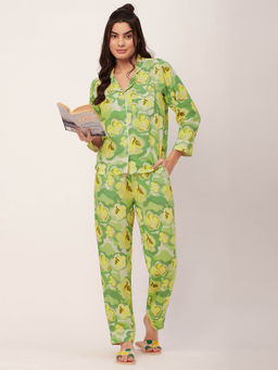 Moomaya - Sleepwear Printed Night Suit for Women - Green (Set of 2)