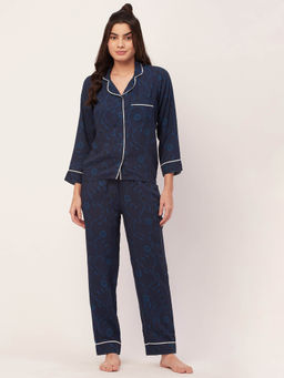 Moomaya - Sleepwear Printed Night Suit for Women - Blue (Set of 2)