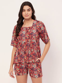 Moomaya - Sleepwear Top and Shorts Lounge - Red (Set of 2)