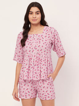Moomaya - Sleepwear Top and Shorts Lounge - Pink (Set of 2)