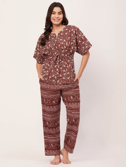 Moomaya - Sleepwear Cotton Night Suit - Brown (Set of 2)