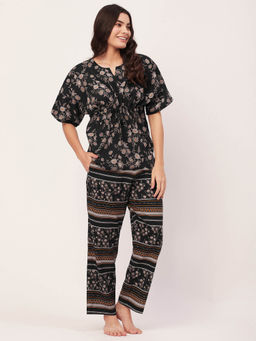 Moomaya - Sleepwear Cotton Night Suit - Black (Set of 2)