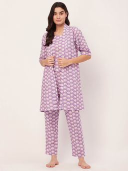 Moomaya - Sleepwear Cotton Loungewear - Purple (Set of 3)