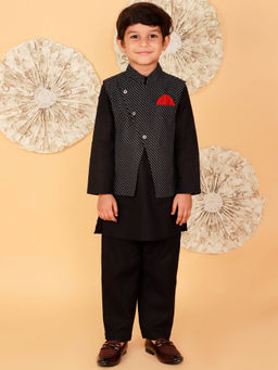 Lil Drama - Boys Black Kurta Pyjama with Jacket (Set of 3)