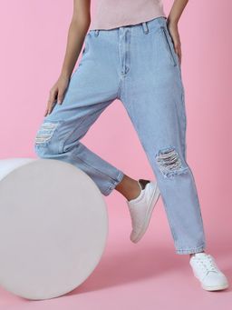 SHOWOFFFF - Women's Casual Mom Fit High-rise Blue Jeans