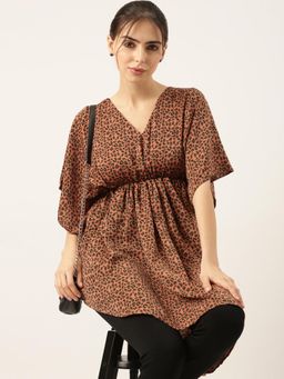 SHOWOFFFF - Women Rust Animal Print V-Neck Dress