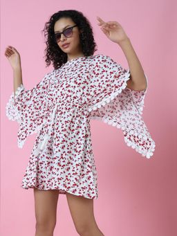 SHOWOFFFF - Women White Floral Boat Neck Dress