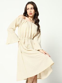 SHOWOFFFF - Women Beige Textured Off Shoulder Dress