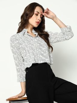 SHOWOFFFF - Women Boxy Regular Sleeves White Typography Cropped Shirt