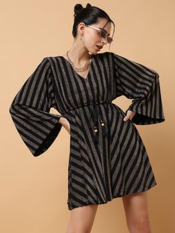 SHOWOFFFF - Women Striped Bronze Empire Dress