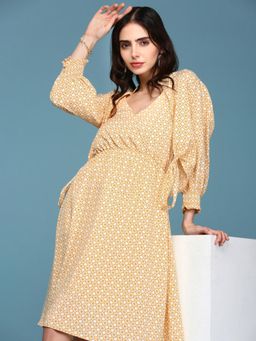 SHOWOFFFF - Womens V-neck Geometric Yellow Knee Length Dress