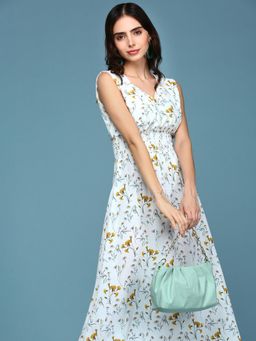 SHOWOFFFF - Womens V-neck Floral White Midi Dress