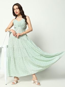 SHOWOFFFF - Womens V-neck Floral Green Maxi Dress