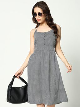 SHOWOFFFF - Womens Shoulder Straps Black A-line Printed Dress