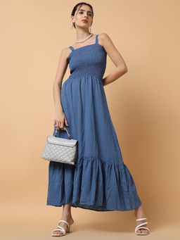 SHOWOFFFF - Womens Shoulder Straps Maxi Blue Printed Dress