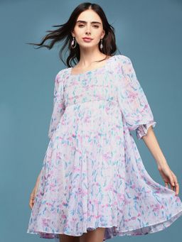 SHOWOFFFF - Womens Fit And Flare White Printed Dress