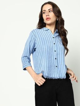 SHOWOFFFF - Womens Club Collar Striped Blue Shirt