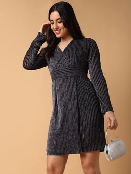 SHOWOFFFF - Womens Sheath Grey Embellished Mini Dress