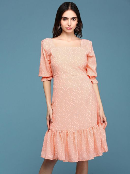 peach knee length dress Pleated Peach Knee Length Dresses Peach Pleated Midi Dress With Tie Waist AX Paris