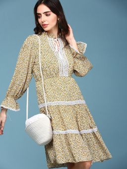 SHOWOFFFF - Womens Printed Above Knee Yellow Dress