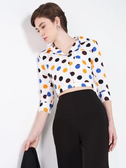 SHOWOFFFF - Women Polka Dots Off White Crop Top