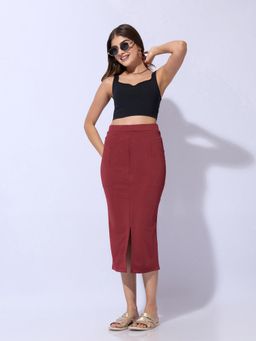 SHOWOFFFF - Women Red Solid Pencil Skirt