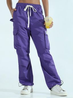 SHOWOFFFF - Women'S Purple Solid Loose Fit Cargos Pants