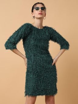 SHOWOFFFF - Green Solid Sheath Above Knee Dress