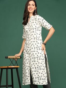 SHOWOFFFF - Women's White Floral Straight Kurta