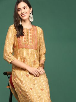 SHOWOFFFF - Women's Mustard Tribal Straight Kurta