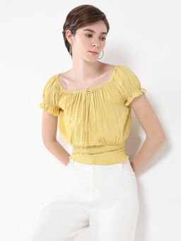 SHOWOFFFF - Women Yellow Solid Cinched Waist Top