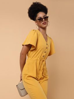 SHOWOFFFF - Women V-Neck Yellow Solid Jumpsuit