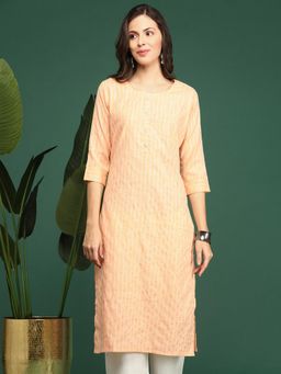 SHOWOFFFF - Women's Orange Striped Straight Kurta