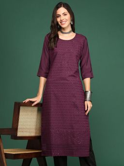 SHOWOFFFF - Women's Purple Embellished Straight Kurta